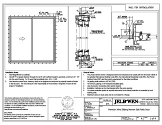 PR Instl Docs FL12425 R14 II Premium Vinyl Sliding Narrow Stile Patio Door FBC 96x96 01-20-21 SEALED