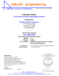 PR TECH DOCS FL12805 R4 AE 10-DIEFORMED LOW PROFILE RIDGEVENT-ON STEEL EVALREPORT