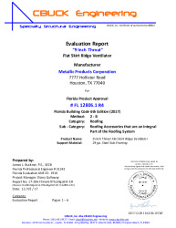 PR Instl Docs FL12805 R4 II 01-FlatSkirtRidgeVent-9in throat-On24gaSteel EVALREPORT
