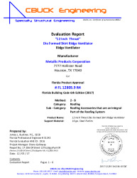 PR Instl Docs FL12805 R4 II 09-DieFormedSkirtRidgeVent-12in throat-On16gaSteel EVALREPORT