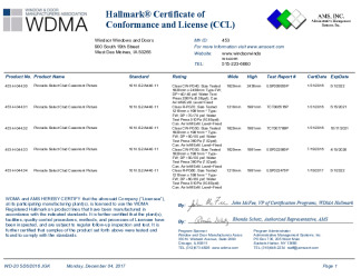 PR CERTIFICATE FL14887 R2 C CAC WINDSOR453CCL - FIXED