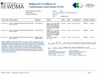 PR CERTIFICATE FL14903 R5 C CAC CCL FOR MARVIN 407-H-1134.17, .18, .19