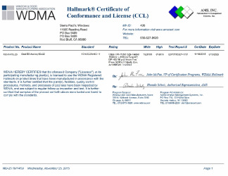 PR CERTIFICATE FL19280 R1 C CAC 436-H-103 25 CLAD ENERGY SAVER AWNING 60X32