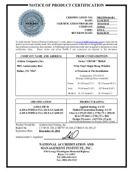 PR CERTIFICATE FL20100 R13 C CAC NI012954.06-R1 150-160 TWIN SH TRANSOM FIN 72X108