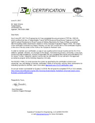 PR CERTIFICATE FL21662 R1 C CAC 170621 CERTIFICATION LETTER TER 1503 03 FASTENMASTER FRAMEFAST® FASTENERS