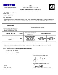 PR CERTIFICATE FL21704 R5 C CAC JELD-WEN - PREMIUM VINYL SGD (29) (V-4500) (FIN  FINLESS)   JULY 2019