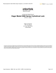 PR CERTIFICATE FL22010 R2 C CAC HAGER 2500 BORED LOCKS SDREPORT LISTING 38084