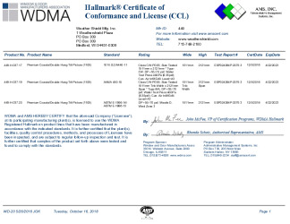 PR CERTIFICATE FL28127 R0 C CAC 449-H-037 17-19-20 DH PICTURE 1109 60X84 -- LIMITED TO 56X84 WHEN MULLED TO DH OPERATOR BASED ON CCL-H-074 15-17