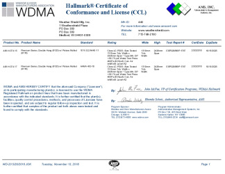 PR CERTIFICATE FL28445 R0 C CAC 449-H-074 15-17 MULLION CCL FOR DH 48X84 MULLED TO DH PICTURE 56X84