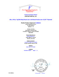 PR TECH DOCS FL28500 R0 AE 29 GA. TUFF RIB PANEL OVER 1X4 PURLINS NON HVHZ SECURED