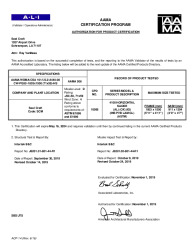 PR CERTIFICATE FL30904 R0 C CAC AAMA CERTIFICATION 4100 HS IMPACT CW PG50 71X59