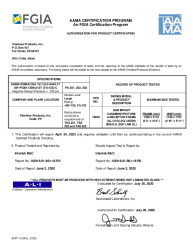 PR CERTIFICATE FL32606 R1 C CAC PP G601 XO IS CASEMENT OVER PICTURE RECEPTOR FRAME TAS AW PG80 -120 51X123