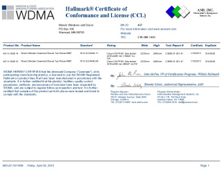 PR CERTIFICATE FL13150 R6 C CAC CCL FOR MARVIN 407-H-1006.14, .15