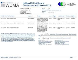 PR CERTIFICATE FL15156 R8 C CAC 7205 VINYL-WOOD CASEMENT SGL AND MULL
