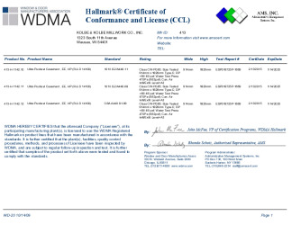 PR CERTIFICATE FL18603 R1 C CAC KOLBE413CCL14100