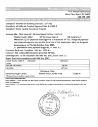 PR TECH DOCS FL27933 R0 AE QMRF MIN. 26GA 36 RIB PANEL OVER PLYWOOD - REPORT W DETAILS