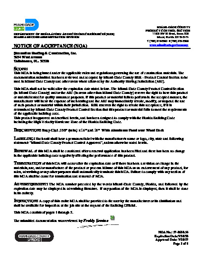 PR CERTIFICATE FL101 R1 C CAC SNAP-CLAD PANEL .032 ALUMINUM OVER PLYWOOD DECK