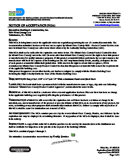 PR CERTIFICATE FL101 R1 C CAC SNAP-CLAD PANEL .032 ALUMINUM OVER STEEL DECK