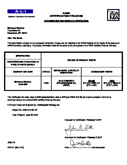 PR CERTIFICATE FL107 R18 C CAC 08-08 CS 36X80 R PG50