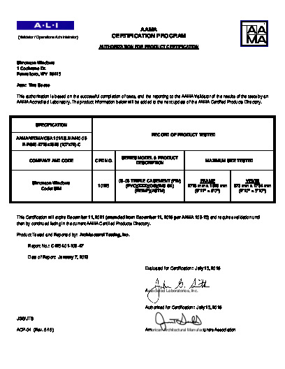 PR CERTIFICATE FL107 R21 C CAC 08-08 CS TRIPLE 107X72 R45