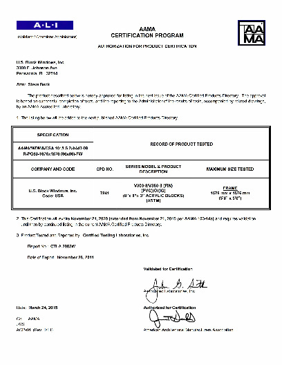 PR CERTIFICATE FL185 R10 C CAC V300-8-V380-8 66X66 R60 112120