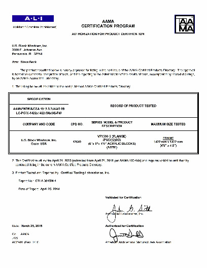PR CERTIFICATE FL185 R10 C CAC VF1500-6 56X56 LC70 042123