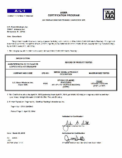 PR CERTIFICATE FL185 R10 C CAC VF1500-8 58X58 LC70 042123