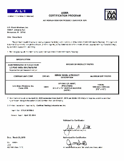 PR CERTIFICATE FL185 R10 C CAC VF1500-8 74X74 LC40 042123