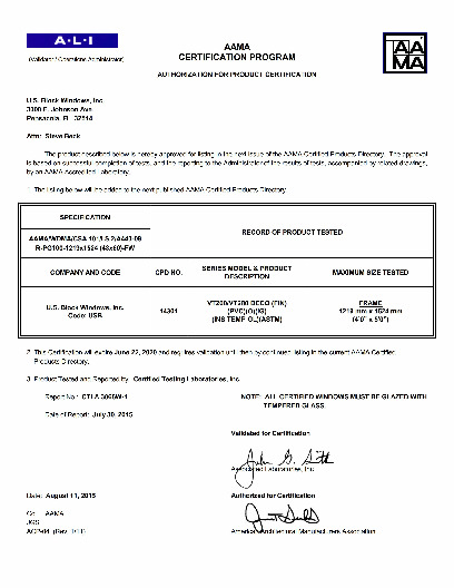 PR CERTIFICATE FL185 R10 C CAC VT200-280 DECO 48X60 R100 062220