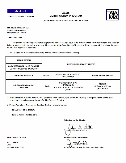 PR CERTIFICATE FL185 R10 C CAC VT200-VT280-6 56X56 LC70 042123