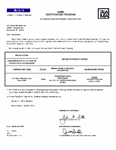 PR CERTIFICATE FL185 R10 C CAC VT200-VT280-8 58X58 LC70 042123
