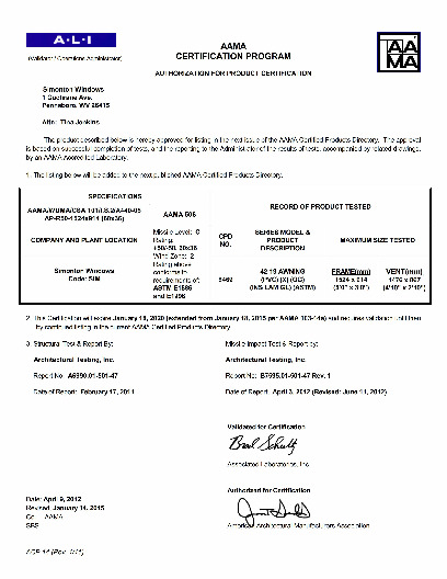 PR CERTIFICATE FL57 R11 C CAC 42-19 AW IMPACT ANNEALED 60X36 R50 (EXT.5)