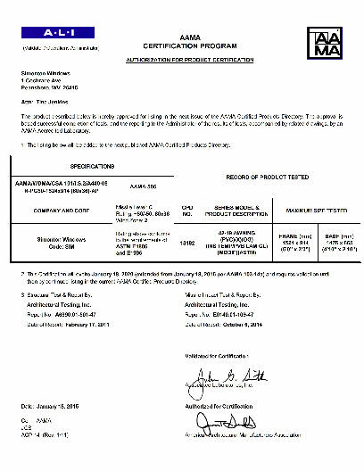 PR CERTIFICATE FL57 R11 C CAC 42-19 AW IMPACT TEMPERED 60X36 R50 (EXT 5)
