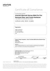 CERTIFICATE OF COMPLIANCE - HAGER COMPANIES - 3 HOUR FIRE RATED 8300 SURFACE MOUNTED DOOR OPERATOR-48353