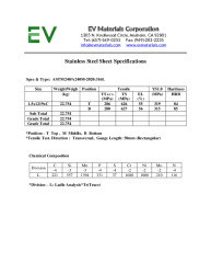 EV STANILESS STEEL SHEET SPECIFICATIONS