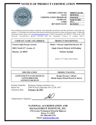 PR CERTIFICATE FL11743 R9 C CAC NI005337.01-R8 10 INCH TUBULAR SKYLIGHT