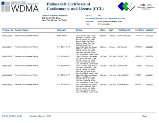 PR CERTIFICATE FL13643 R7 C CAC CCL - CLAD CASEMENT PICTURE NON-IMPACT