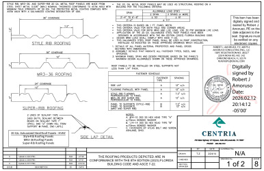PR Instl Docs FL29115 R2 II 20GA Galvanized Steel Roof Panel Sh1 Rev8 Sh2 Rev6 ss
