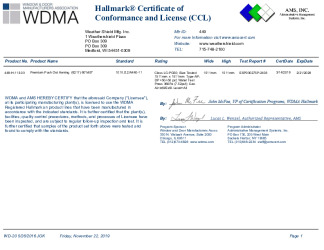 PR CERTIFICATE FL30869 R3 C CAC 449-H-113.03 8217 PUSH-OUT AWNING 60X60