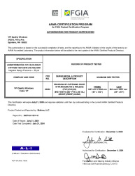 PR CERTIFICATE FL47109 R1 C CAC VPI WINDOWS - ENVISION HP OS DOOR W-TRAN. (FIN  FINLESS)   DEC. 2024