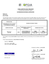 PR CERTIFICATE FL47141 R2 C CAC 22534 - AAMA CERTIFICATION - 3750-250 XXO (LC 50) - EXP 20300422