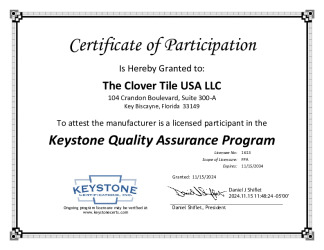 PR CERTIFICATE FL47142 R0 C CAC THE CLOVER TILE USA - QA CERTIFICATE OF PARTICIPATION