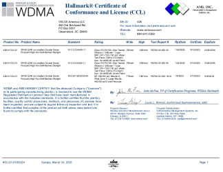 PR CERTIFICATE FL47414 R0 C CAC VELUX CCL SFHD 2246 SELF-FLASH IMPACT POLYCARB SKYLIGHT