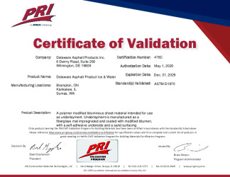 PR CERTIFICATE FL47452 R1 C CAC 476C DELAWARE ASPHALT PRODUCTS ICE AND WATER (BN)