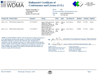 PR CERTIFICATE FL48019 R0 C CAC AGF05-ALUMINUM GLAZED FRAME TWIN 72X96 449-H-117.04.05