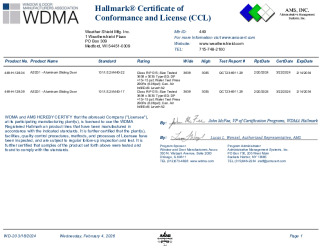 PR CERTIFICATE FL48021 R1 C CAC ASD01 - ALUMINUM SLIDING DOOR 449-H-128.04 AND .09 143X120 FLUSH INTERLOCK 2.5 SILL RISER