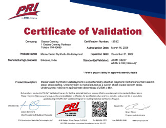 PR CERTIFICATE FL48308 R0 C CAC CERTIFICATE 1378C-1 MASTERGUARD SYNTHETIC UNDERLAYMENT