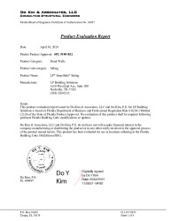 PR TECH DOCS FL9190 R12 AE EVALUATION REPORT OF LP SIDING 9190-R12-NICKEL GAP LAP