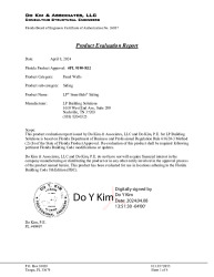 PR Instl Docs FL9190 R12 II Evaluation Report of LP Siding 9190-R12-Vertical Siding