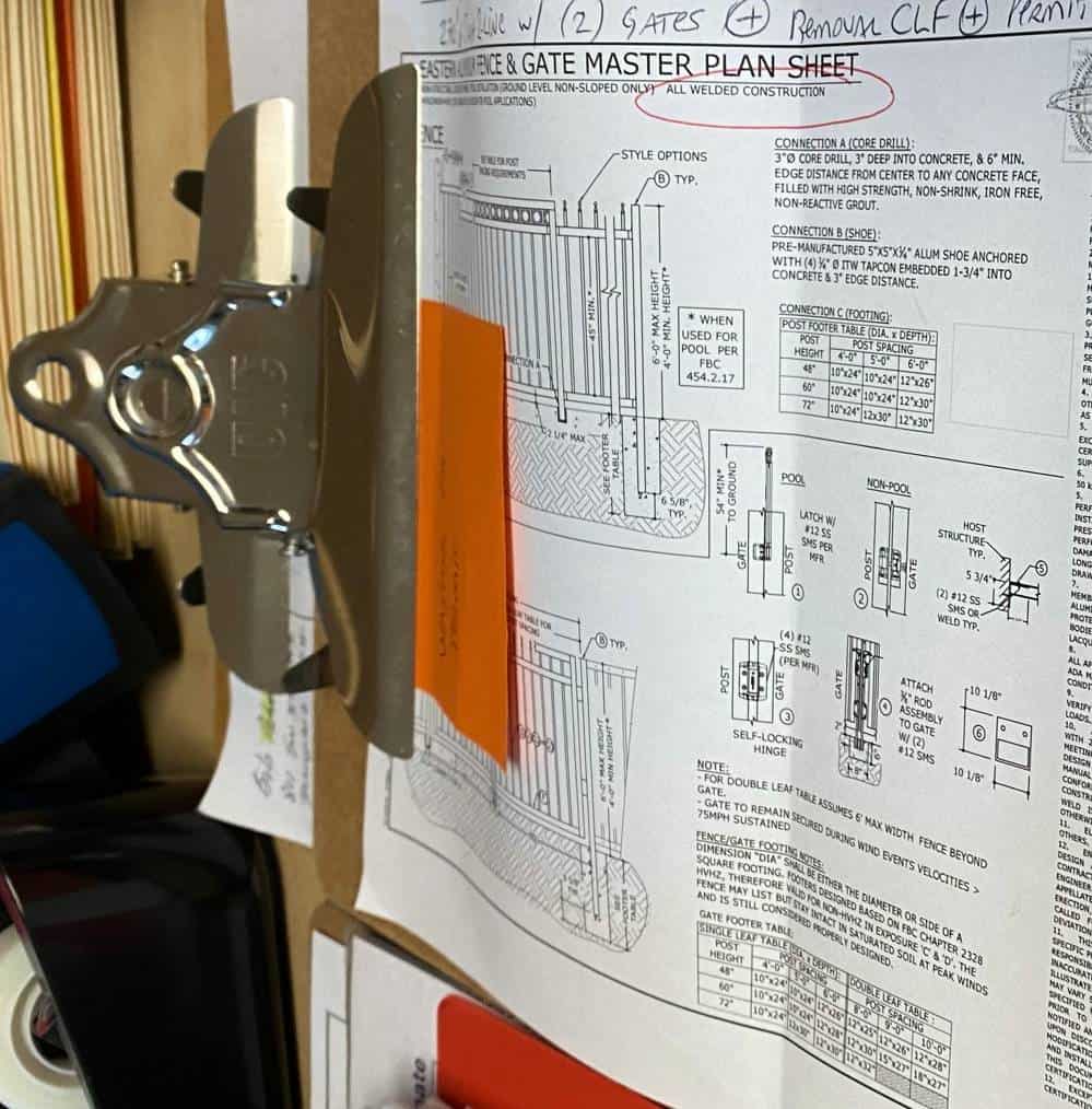 Gate Plans on clipboard